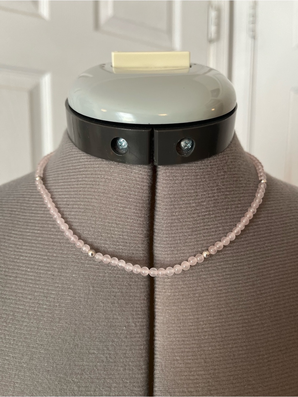 Vintage Beaded Necklace, Sterling & Rose Quartz, 17”
